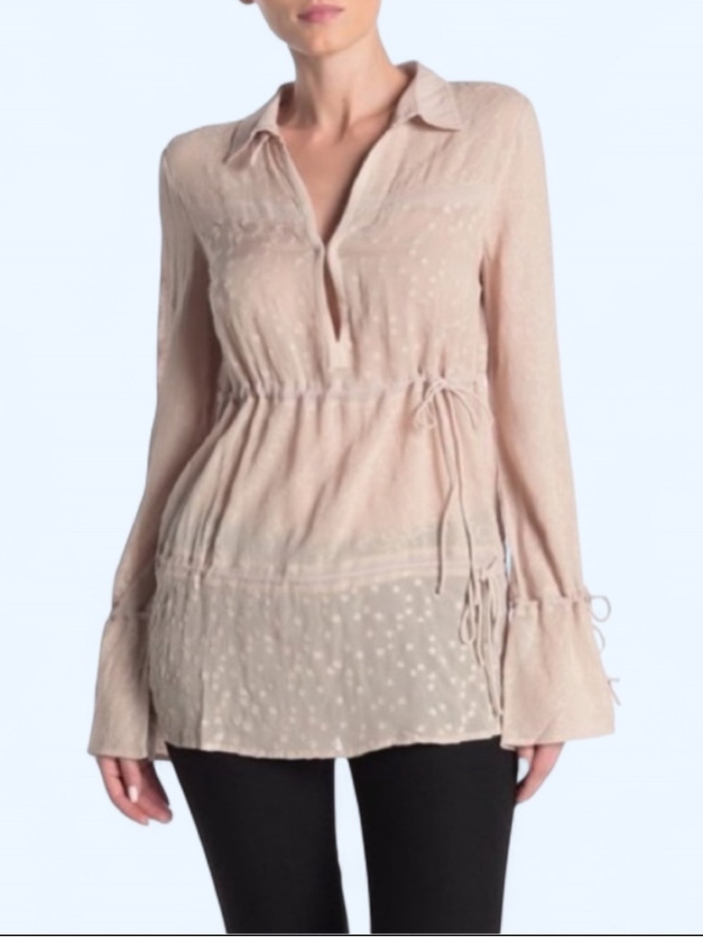 All Saints Blush Pink Long-Sleeve V-Neck Tunic Size S